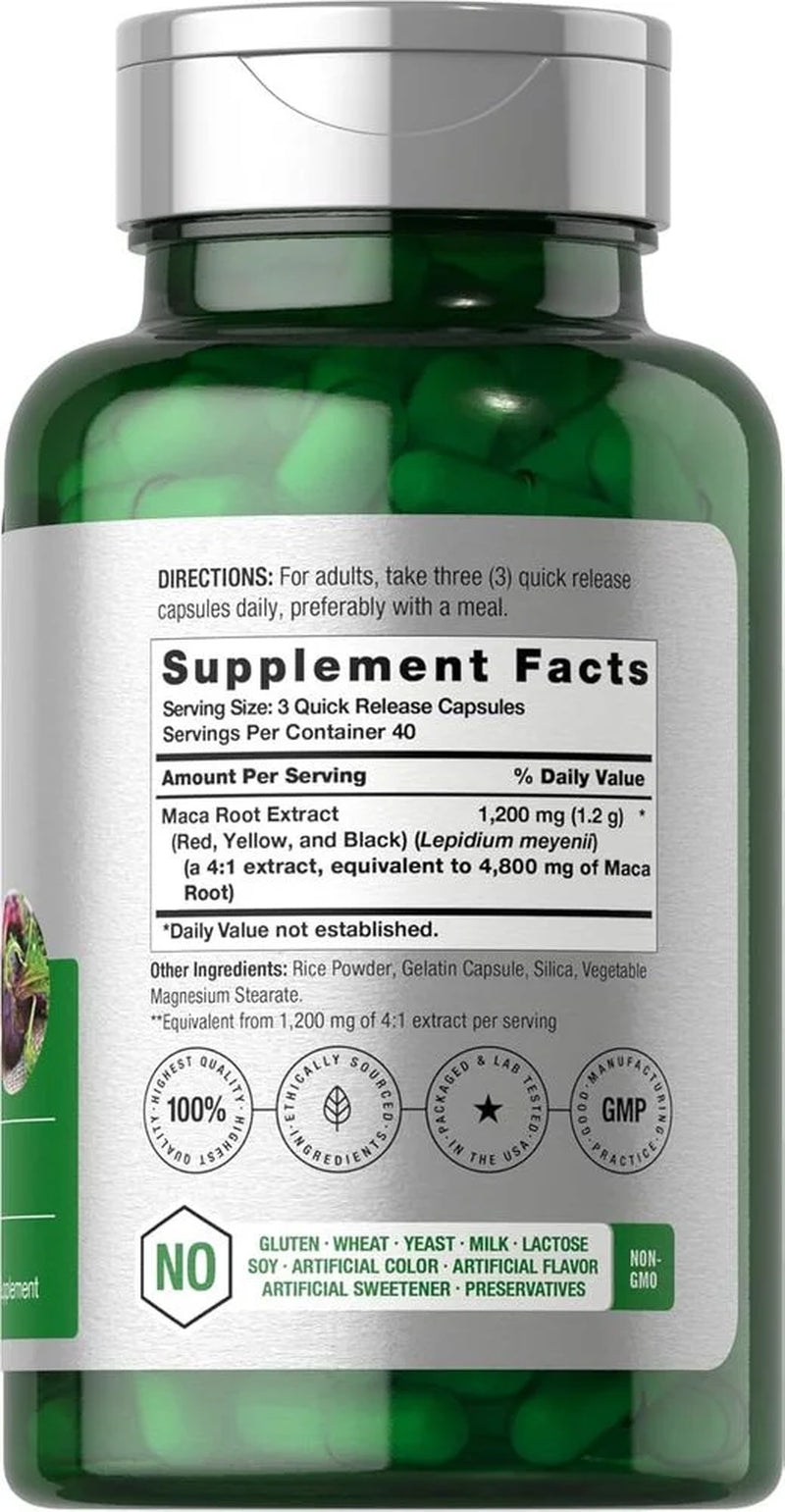Maca Root Capsules | 4800Mg | 120 Count | for Men and Women | by